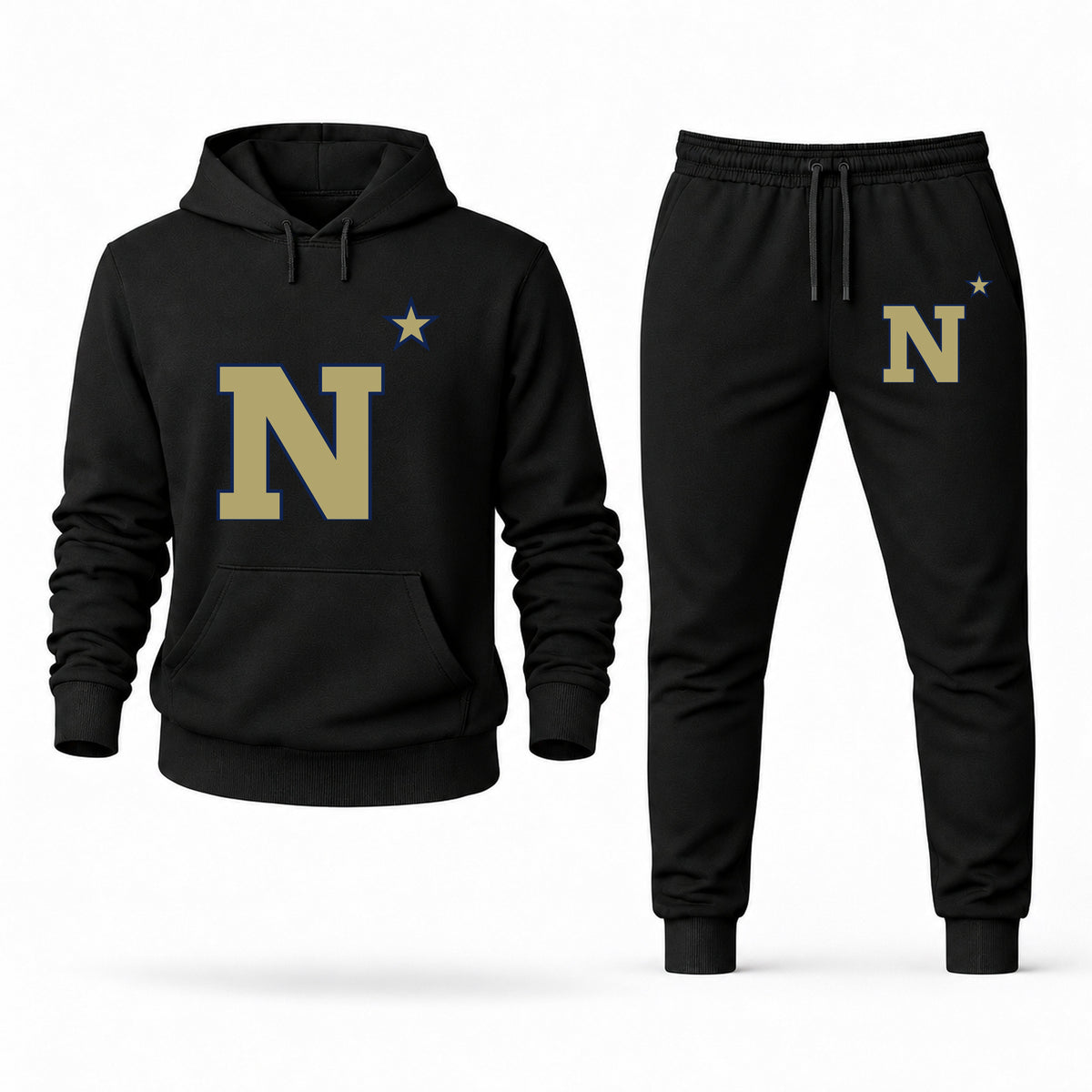 Men's Navy Hoodie Joggers Set - Black digital placement mockup