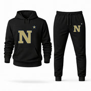 Men's Navy Hoodie Joggers Set - Black digital placement mockup