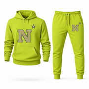 Men's Navy Hoodie Joggers Set - Lime Green digital placement mockup