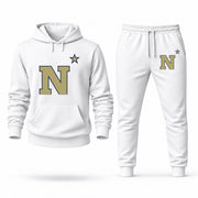 Men's Navy Hoodie Joggers Set - White digital placement mockup