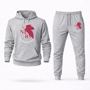 Men's Neon Genesis Evangelion Hoodie Joggers Set - Grey digital placement mockup