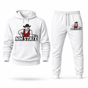 Men's New Mexico State Hoodie Joggers Set - White digital placement mockup