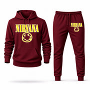 Men's Nirvana Hoodie Joggers Set - Burgundy digital placement mockup