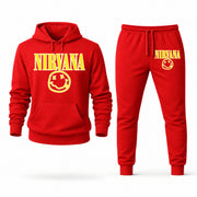 Men's Nirvana Hoodie Joggers Set - Red digital placement mockup