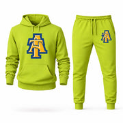 Men's North Carolina A&T Hoodie Joggers Set - Lime Green digital placement mockup