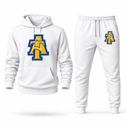 Men's North Carolina A&T Hoodie Joggers Set - White digital placement mockup