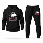 Men's Northern Illinois Hoodie Joggers Set - Black digital placement mockup