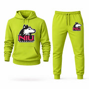 Men's Northern Illinois Hoodie Joggers Set - Lime Green digital placement mockup