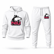 Men's Northern Illinois Hoodie Joggers Set - White digital placement mockup