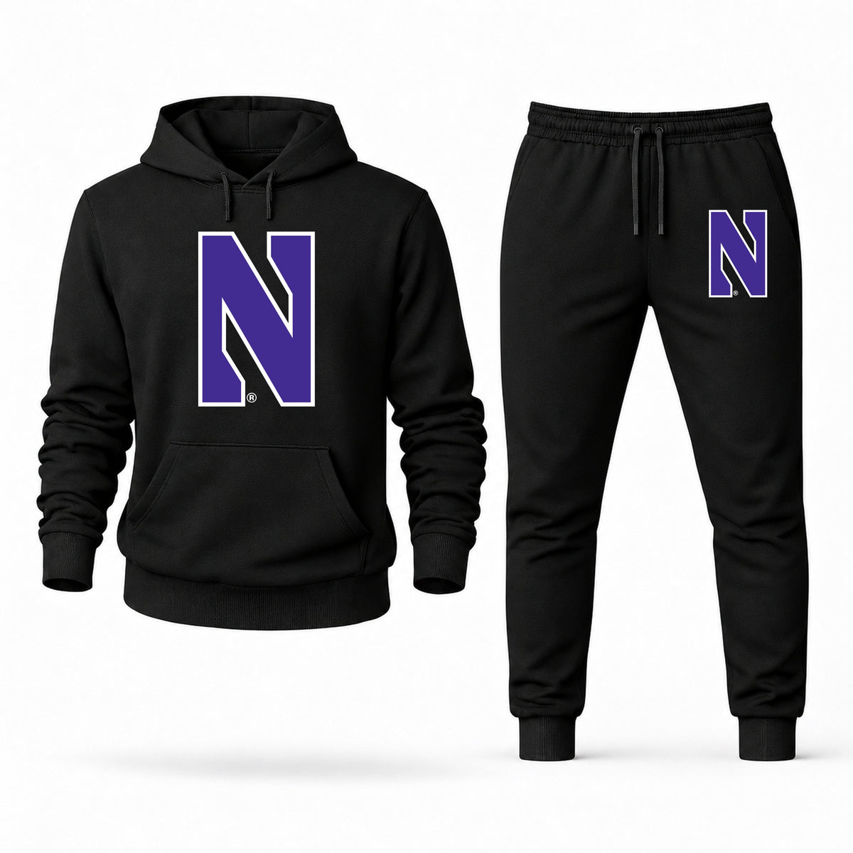 Men's Northwestern Hoodie Joggers Set - Black digital placement mockup