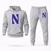 Men's Northwestern Hoodie Joggers Set - Grey digital placement mockup