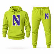 Men's Northwestern Hoodie Joggers Set - Lime Green digital placement mockup