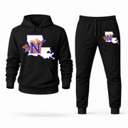 Men's Northwestern State Hoodie Joggers Set - Black digital placement mockup
