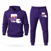 Men's Northwestern State Hoodie Joggers Set - Purple digital placement mockup
