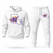 Men's Northwestern State Hoodie Joggers Set - White digital placement mockup
