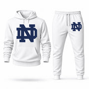 Men's Notre Dame Hoodie Joggers Set - White digital placement mockup