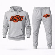 Men's Oklahoma State Hoodie Joggers Set - Grey digital placement mockup
