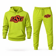 Men's Oklahoma State Hoodie Joggers Set - Lime Green digital placement mockup