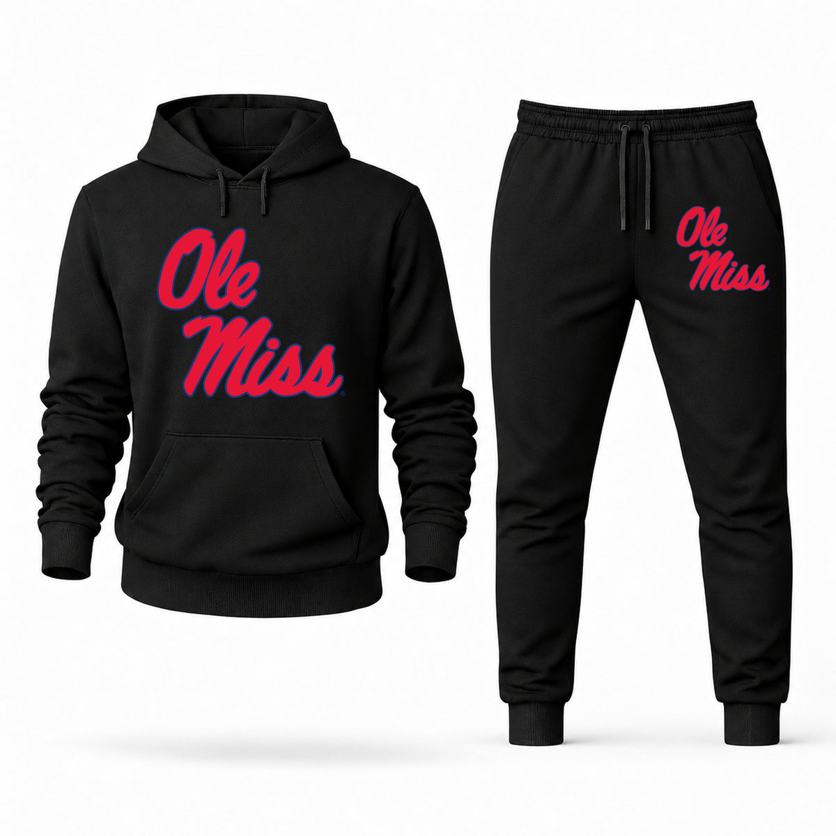 Men's Ole Miss Hoodie Joggers Set - Black digital placement mockup
