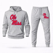 Men's Ole Miss Hoodie Joggers Set - Grey digital placement mockup