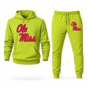Men's Ole Miss Hoodie Joggers Set - Lime Green digital placement mockup