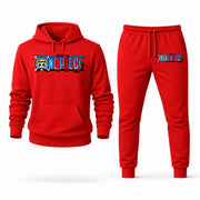 Men's One Piece Hoodie Joggers Set - Red digital placement mockup