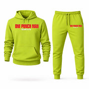 Men's One Punch Man Hoodie Joggers Set - Lime Green digital placement mockup