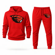 Men's Oregon State Hoodie Joggers Set - Red digital placement mockup