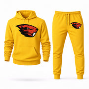Men's Oregon State Hoodie Joggers Set - Yellow digital placement mockup