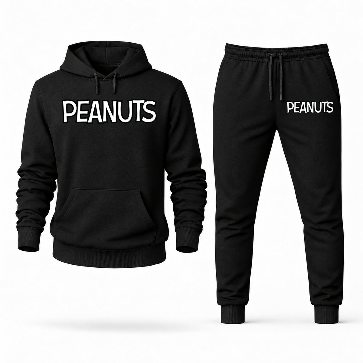 Men's Peanuts Hoodie Joggers Set - Black digital placement mockup