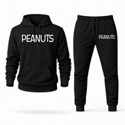 Men's Peanuts Hoodie Joggers Set - Black digital placement mockup