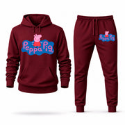 Men's Peppa Pig Hoodie Joggers Set - Burgundy digital placement mockup