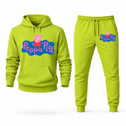 Men's Peppa Pig Hoodie Joggers Set - Lime Green digital placement mockup