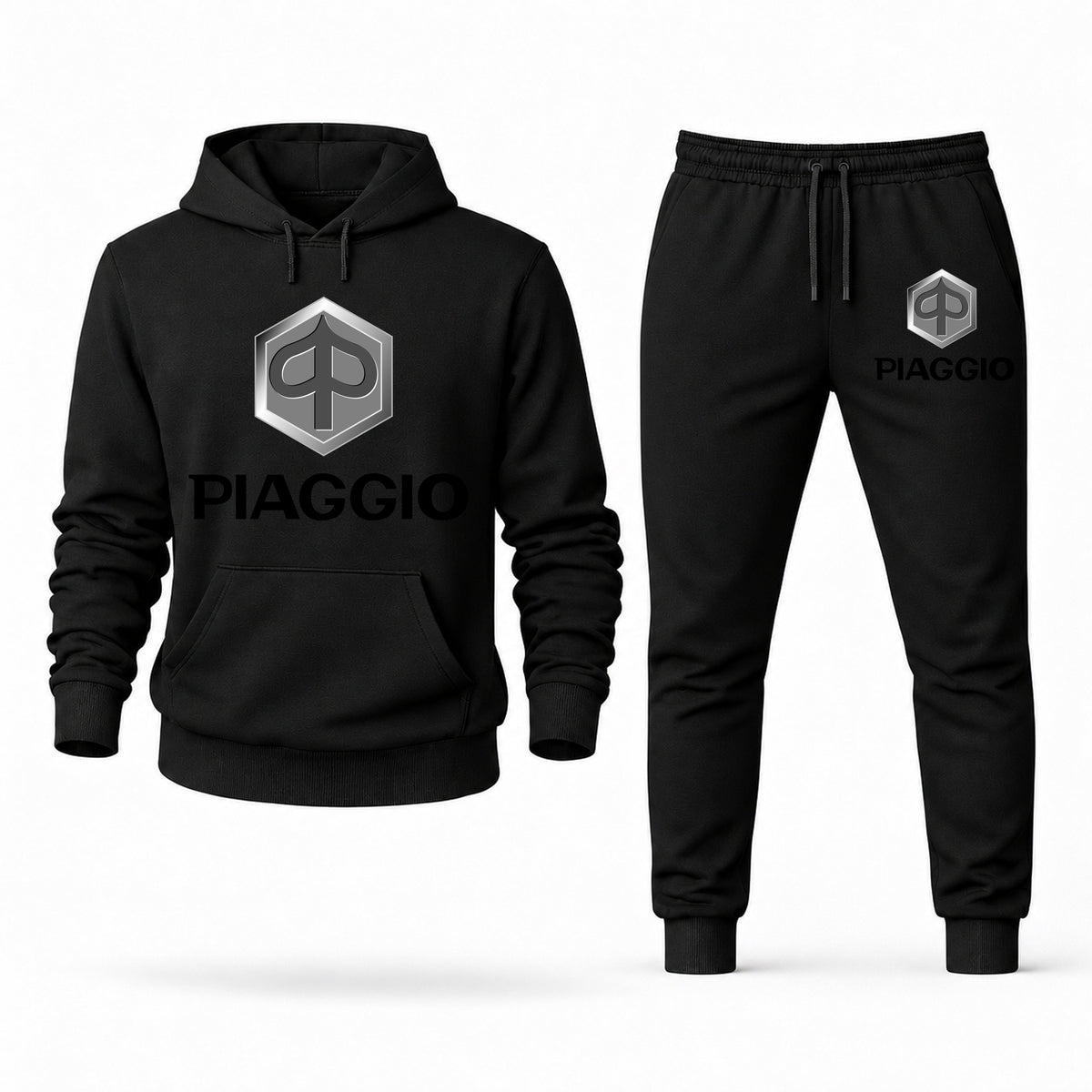 Men's Piaggio Hoodie Joggers Set - Black digital placement mockup