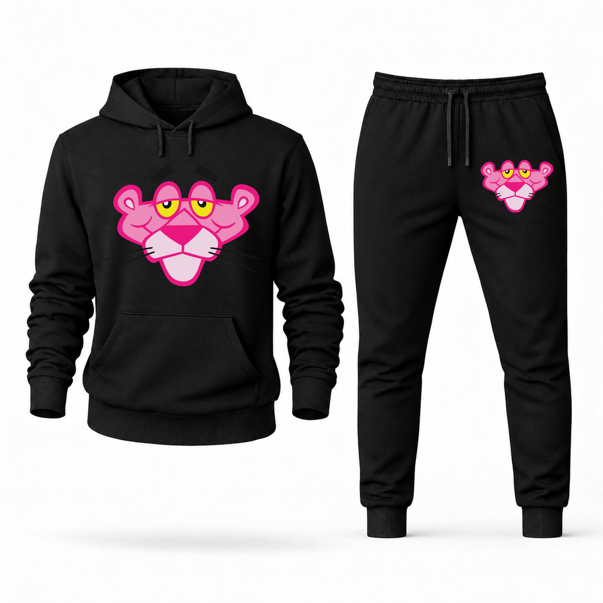 Men's Pink Panther Hoodie Joggers Set - Black digital placement mockup