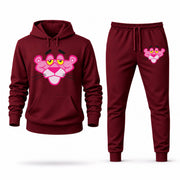 Men's Pink Panther Hoodie Joggers Set - Burgundy digital placement mockup