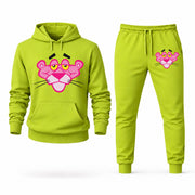 Men's Pink Panther Hoodie Joggers Set - Lime Green digital placement mockup