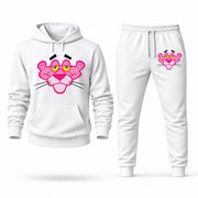 Men's Pink Panther Hoodie Joggers Set - White digital placement mockup