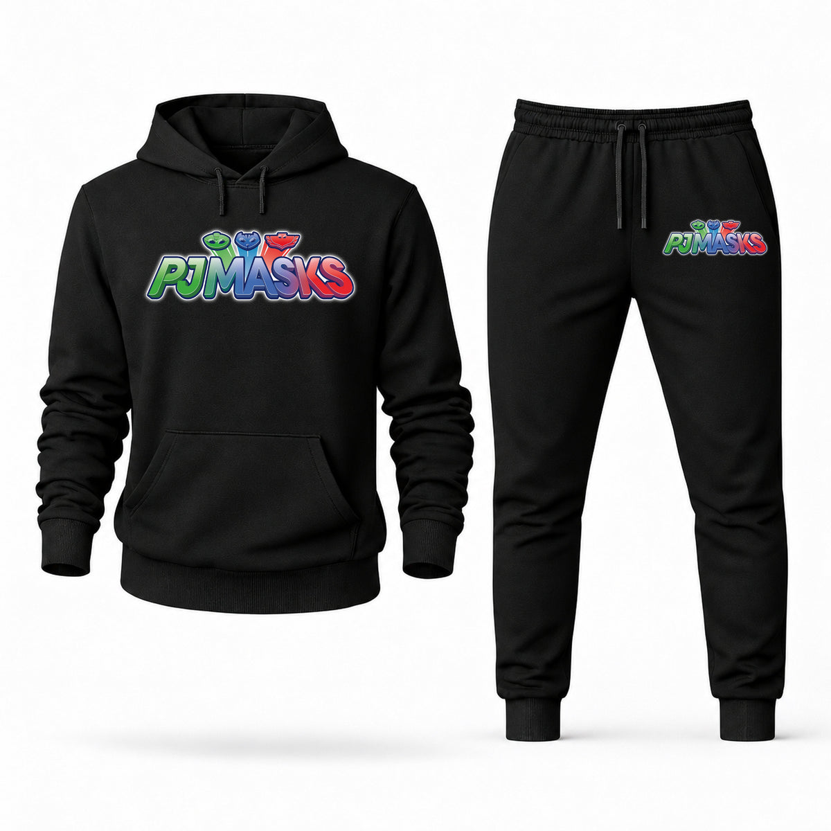 Men's PJ Masks Hoodie Joggers Set - Black digital placement mockup