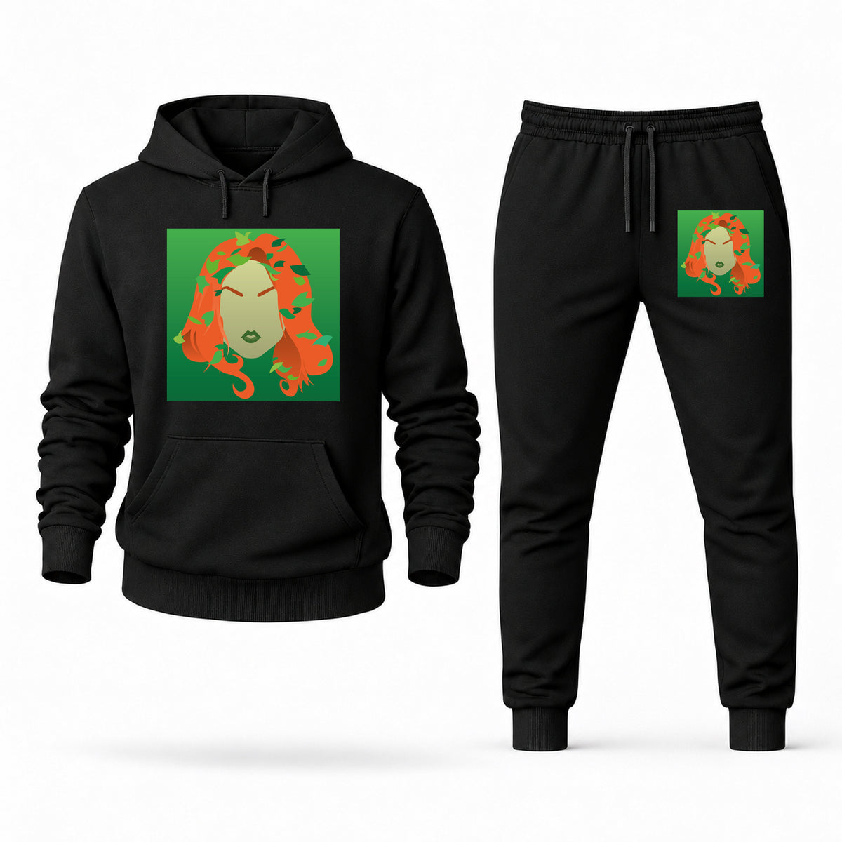 Men's Poison Ivy Hoodie Joggers Set - Black digital placement mockup