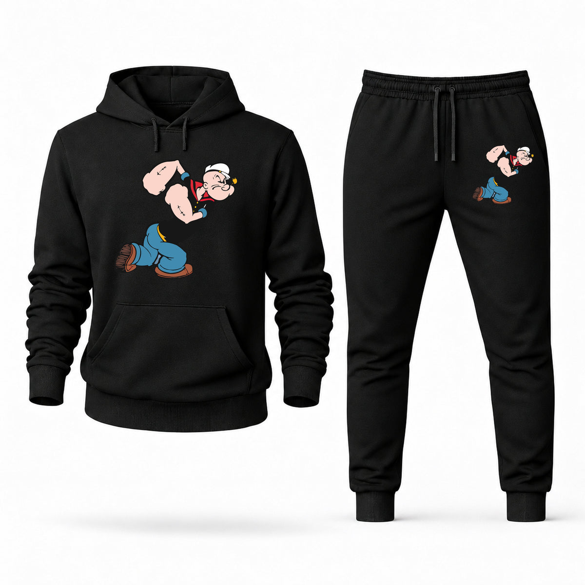 Men's Popeye Hoodie Joggers Set - Black digital placement mockup