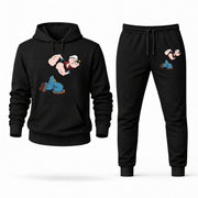 Men's Popeye Hoodie Joggers Set - Black digital placement mockup
