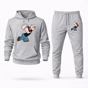 Men's Popeye Hoodie Joggers Set - Grey digital placement mockup