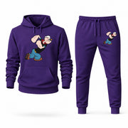 Men's Popeye Hoodie Joggers Set - Purple digital placement mockup