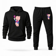 Men's Porky Pig Hoodie Joggers Set - Black digital placement mockup
