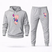 Men's Porky Pig Hoodie Joggers Set - Grey digital placement mockup