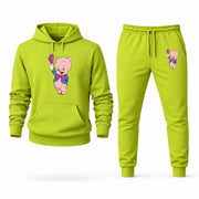 Men's Porky Pig Hoodie Joggers Set - Lime Green digital placement mockup