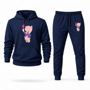 Men's Porky Pig Hoodie Joggers Set - Navy digital placement mockup