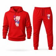 Men's Porky Pig Hoodie Joggers Set - Red digital placement mockup
