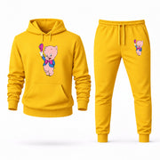 Men's Porky Pig Hoodie Joggers Set - Yellow digital placement mockup